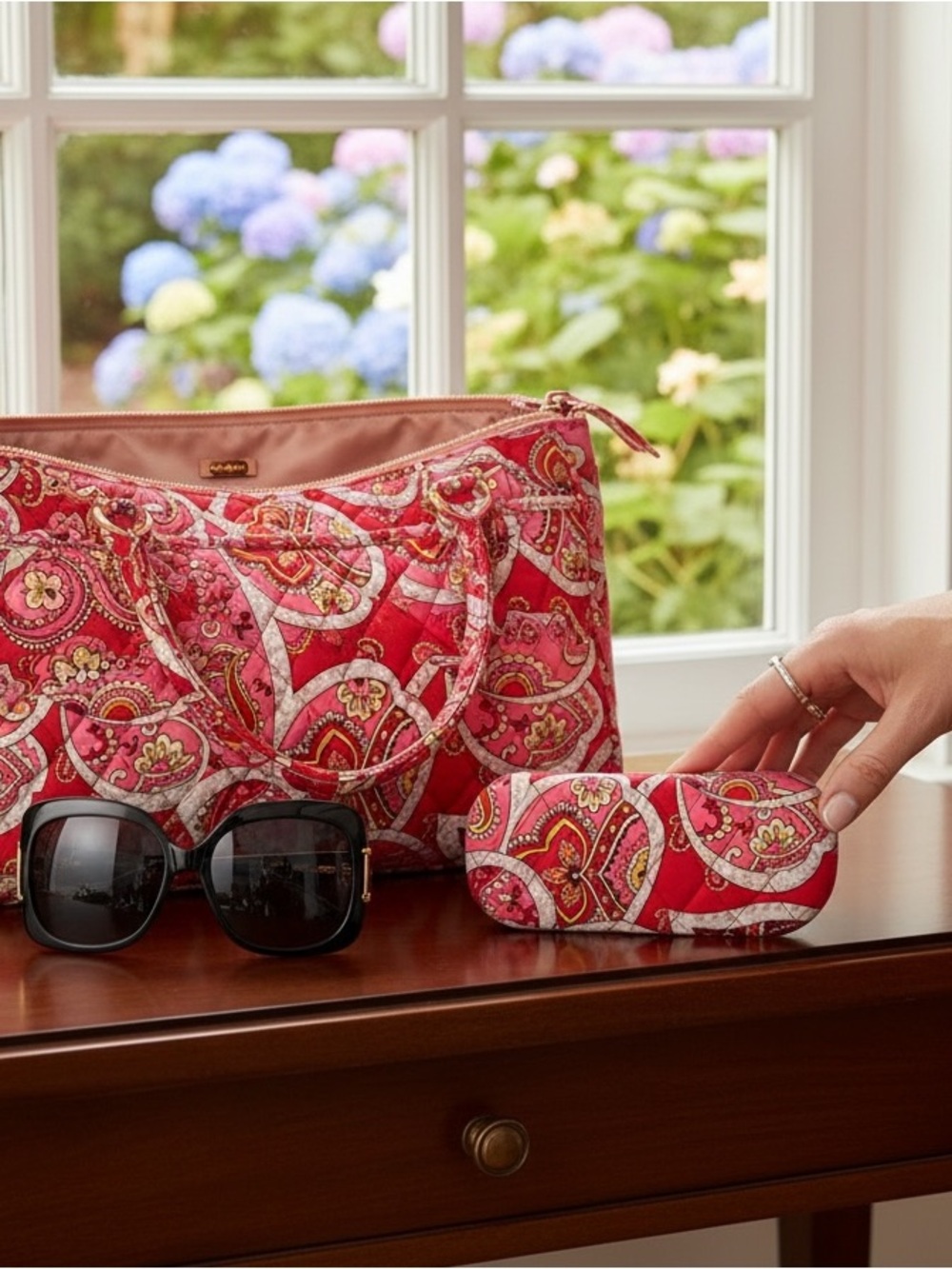 Never used Vera Bradley  Red and Pink Patterned Sunglasses/Glasses Case.